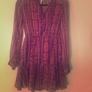 Red flower print flow dress